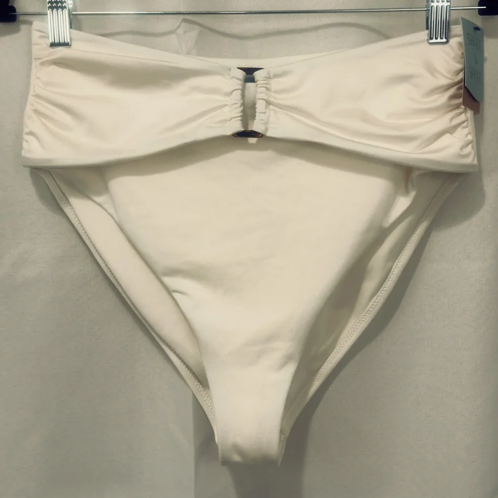 Belted, Off-White, High Waist, High Leg Cheeky Bikini Bottom Medium (8-10) NWT